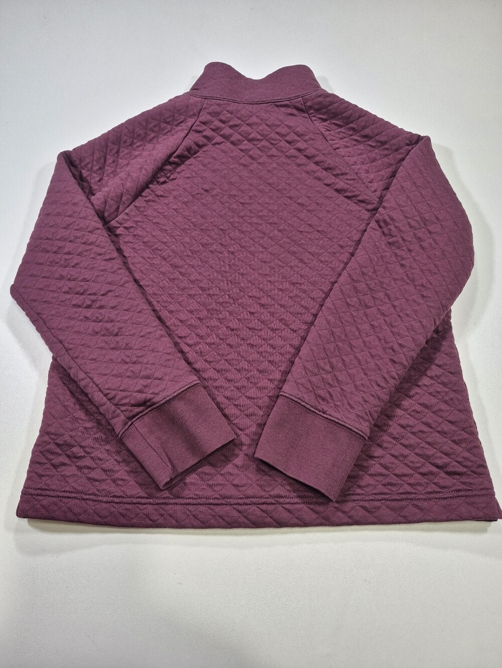 L.L. Bean Women Large Regular Quilted Burgundy Sweatshirt Snap Neck Pullover - Picture 2 of 12